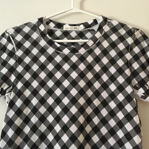 rag & bone black + white gingham print cotton crew tee S - Picture 2 of 5